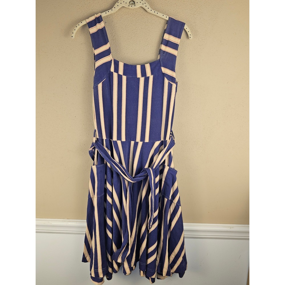Effie's Heart Womens Blue Tan Paris Stripe Esplanade Tunic Dress Medium